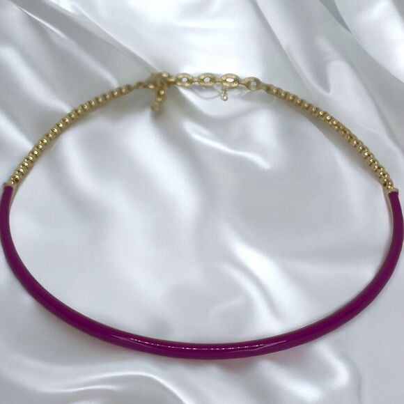 Gold Tone Collar Necklace Enamel Chain Choker Stylish Stunning Shiny Elegant NWT - Picture 6 of 16